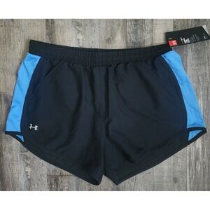 Under Armour Running Shorts Womens Medium Black Blue HeatGear Active Mesh NEW
